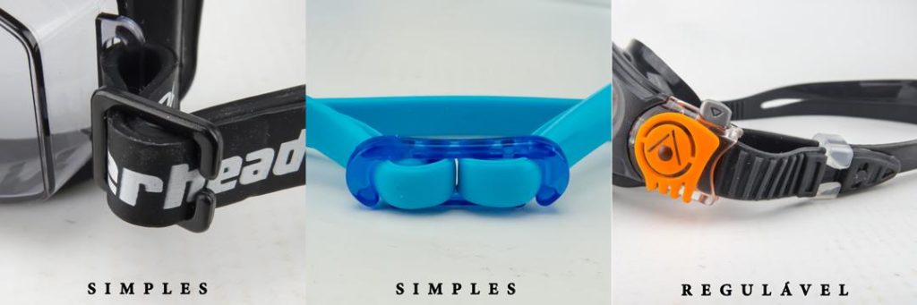 Tipos de Presilhas de um óculos de natação