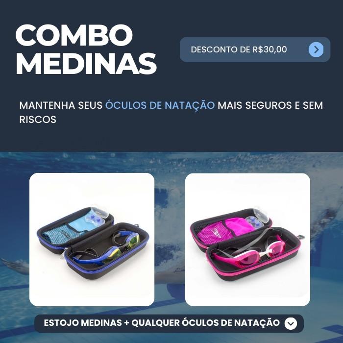 Oculos Natação Leader Speed Pro Preto + Estojo Medinas Logo Azul