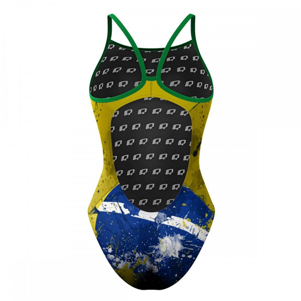 Maiô Natação Estampado QSwimWear Alça Fina F