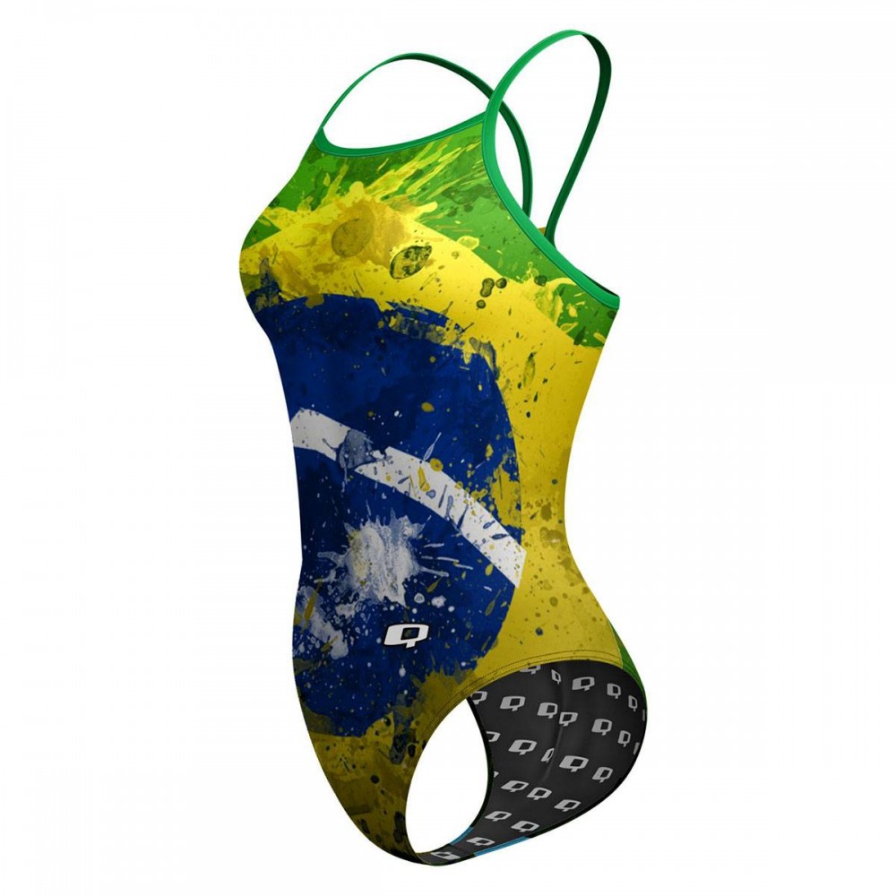 Maiô Natação Estampado QSwimWear Alça Fina F