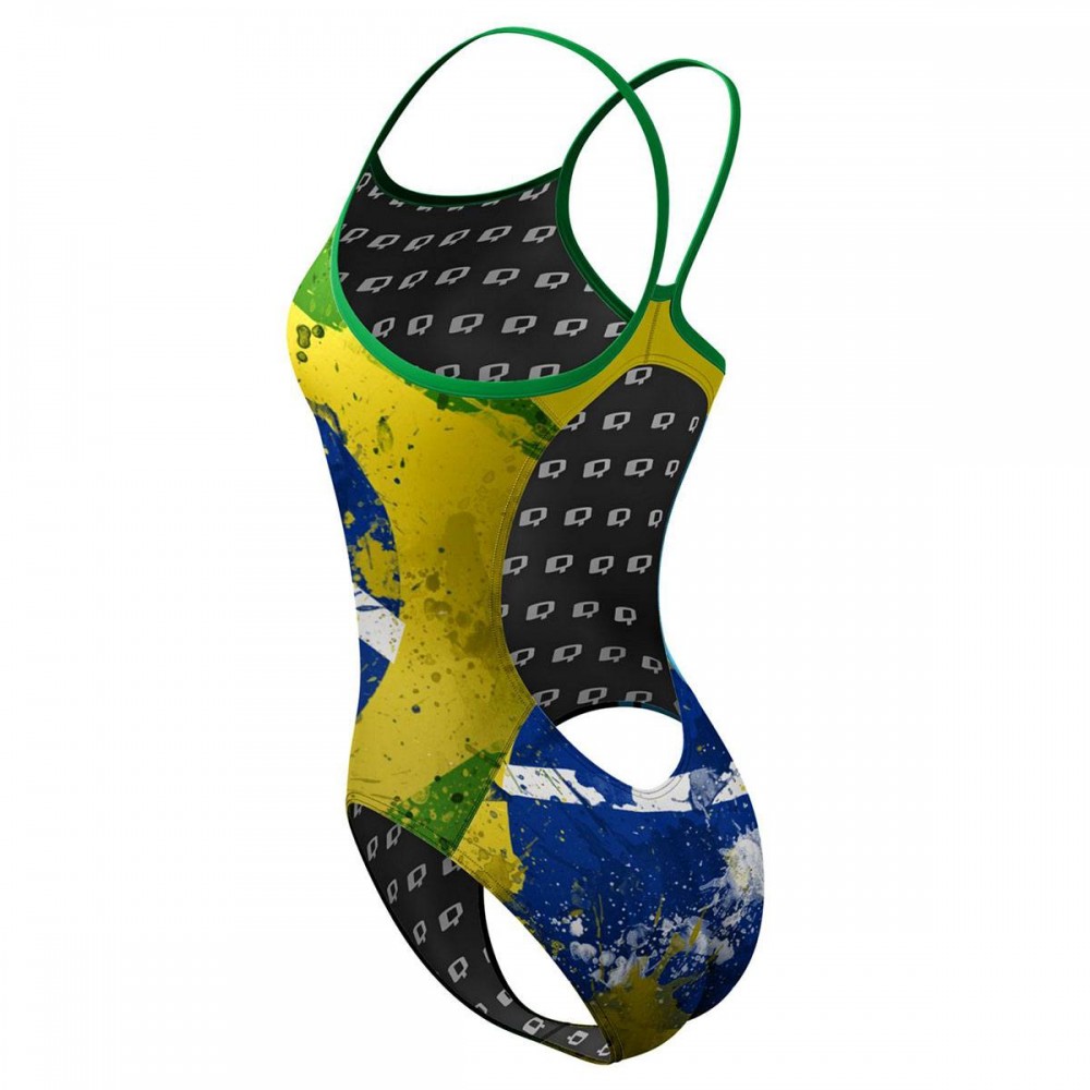 Maiô Natação Estampado QSwimWear Alça Fina F