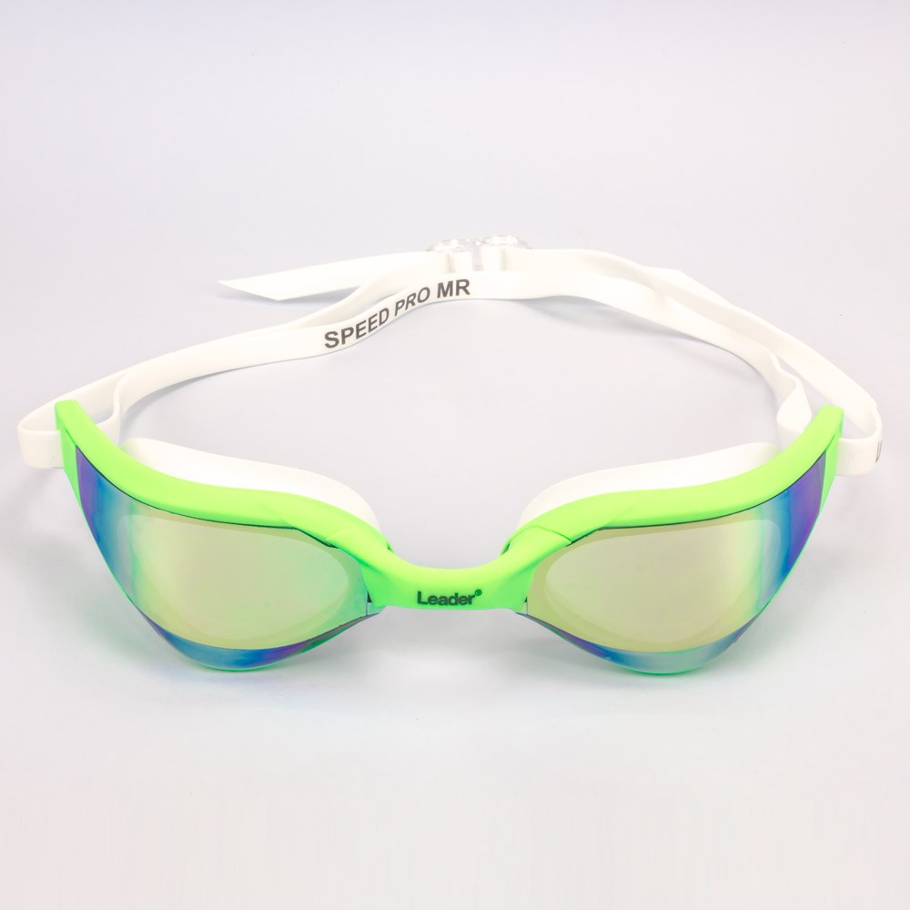 Oculos Natação Leader Speed Pro Verde + Estojo Medinas Logo Azul 1