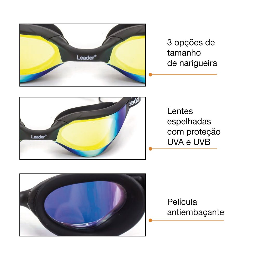 Oculos Natacao Espelhado Leader Speed Pro 1