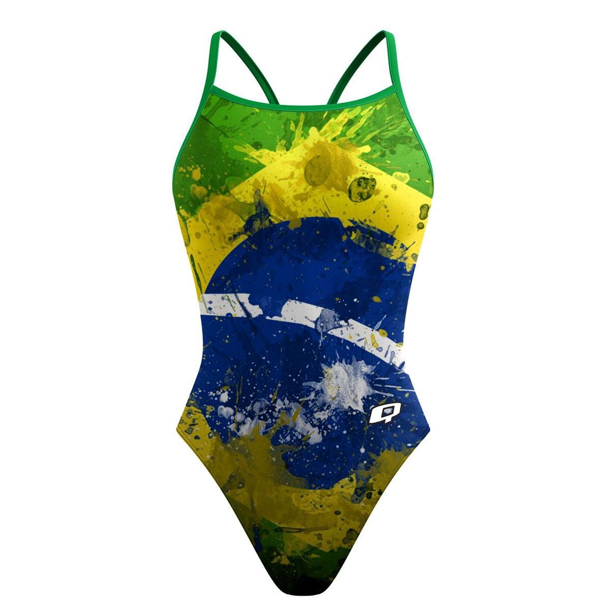 Maiô Natação Estampado QSwimWear Alça Fina F