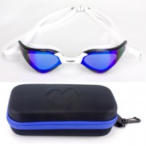 Oculos Natação Espelhado Leader Winner Branco + Estojo Medinas Logo Azul 1